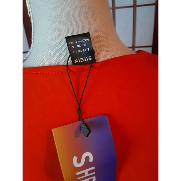 SHEIN Sexy Plunging Neck High Split Dress - Orange - Picture 15 of 16